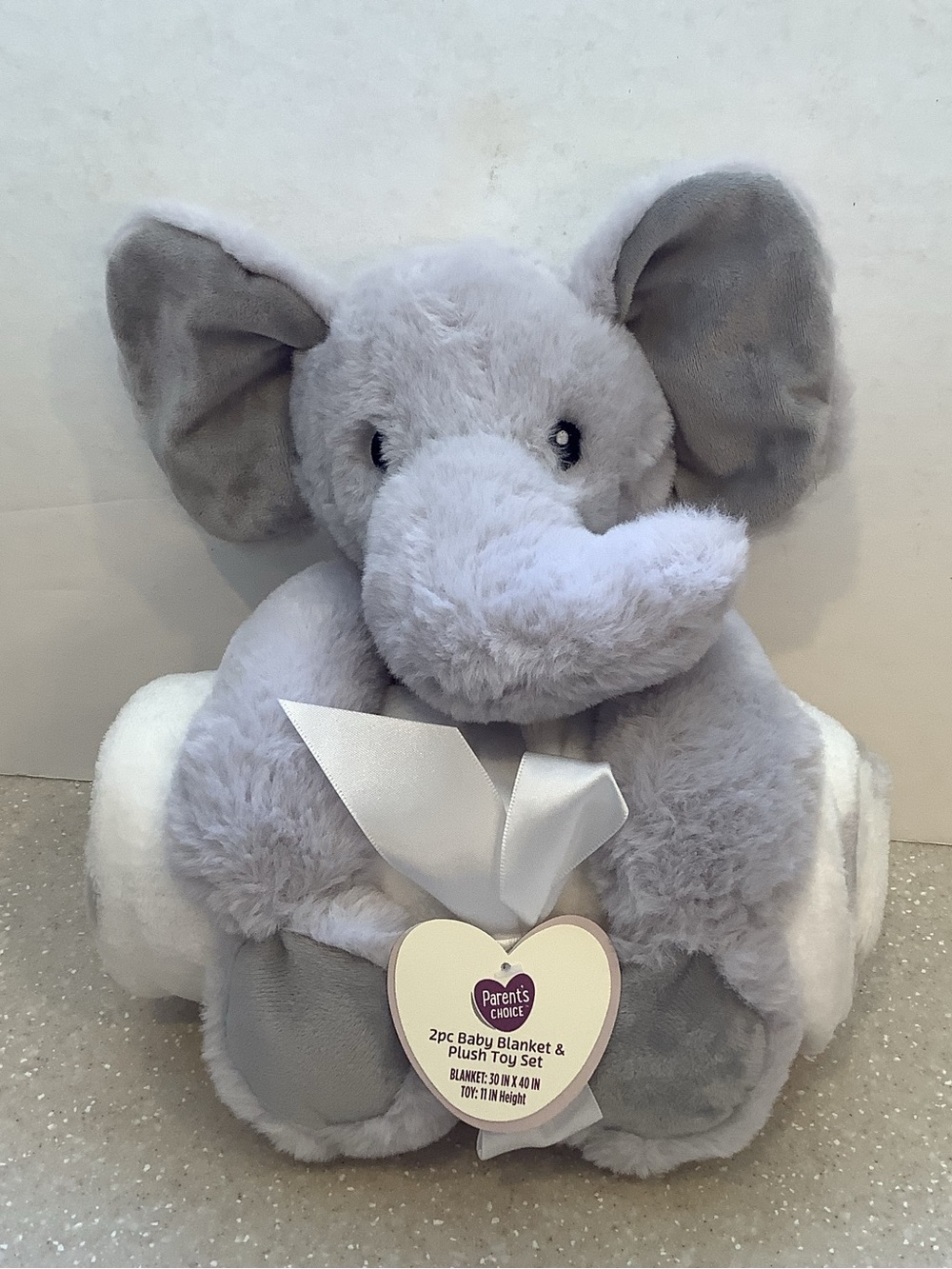 Parents' Choice Gray Elephant Plush Stuffed  with Matching Blanket Soft Gray NEW